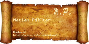 Metian Péter névjegykártya